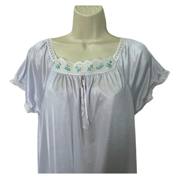 Lady Lisa Vintage Nylon Sheer Mesh Pale Blue Long Nightgown Chemise Lingerie - Picture 2 of 6